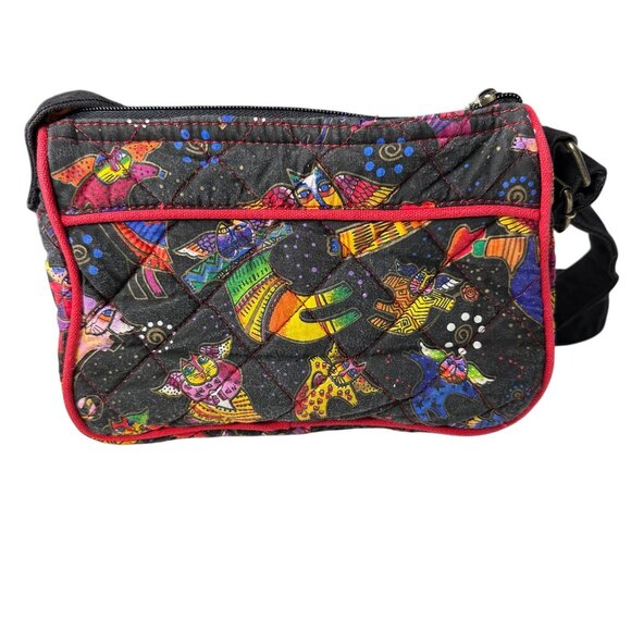 Vintage Laurel Burch Angel Cat Crossbody Purse Quilted Fabric Bag Cat Lover - Picture 6 of 9